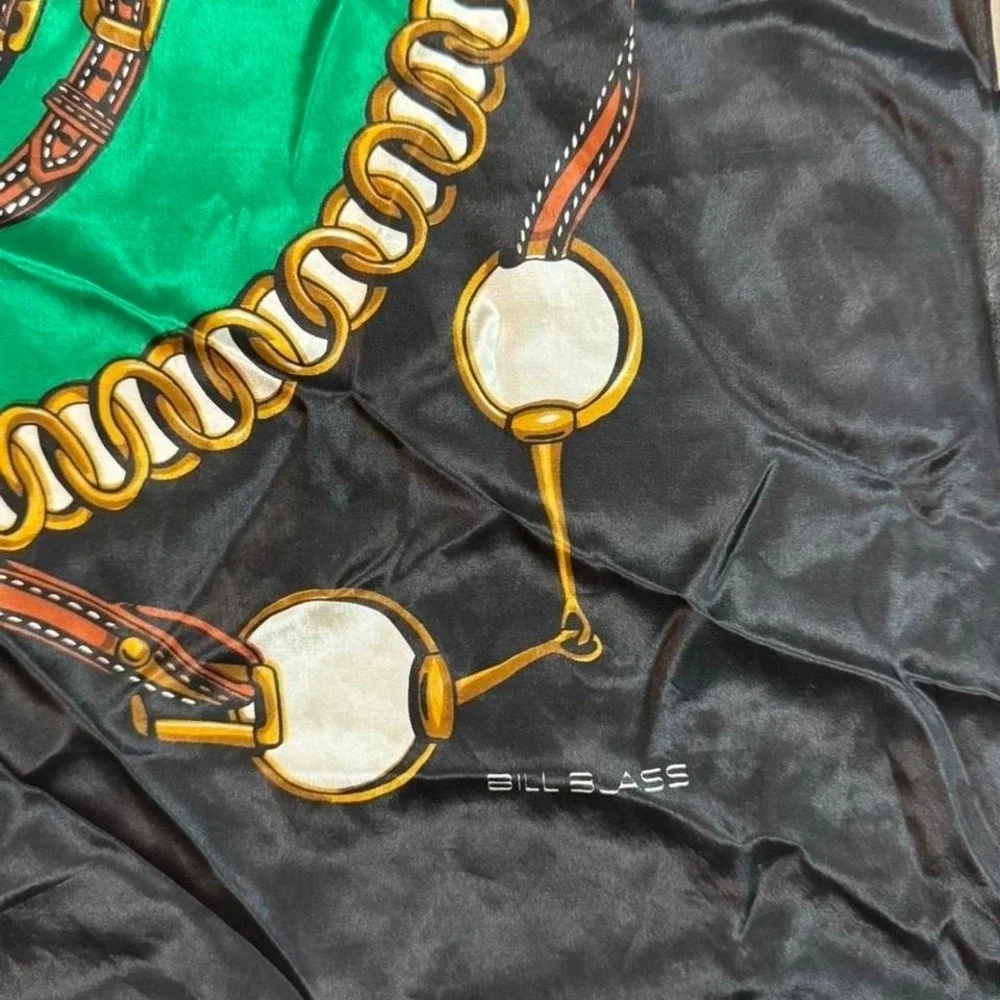 Bill Blass‎ Designer silk scarf with horse equestrian bit design square 32 inch